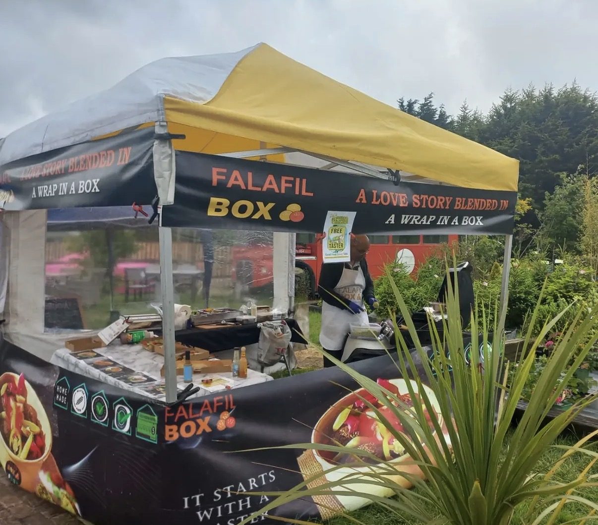 Falafel Box stall set up outdoors for food service
